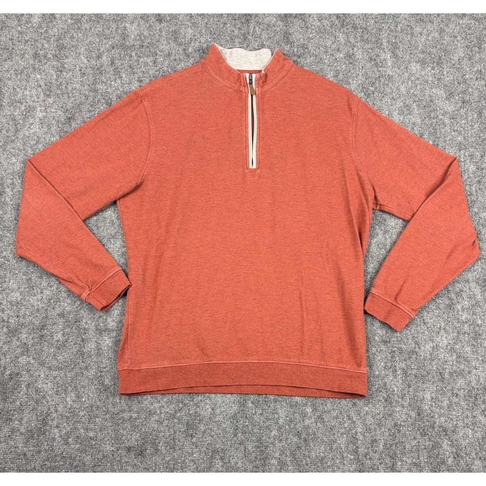 Johnnie-O Mens Large Quarter Zip Pullover Heathered Rust Orange Surfer Logo